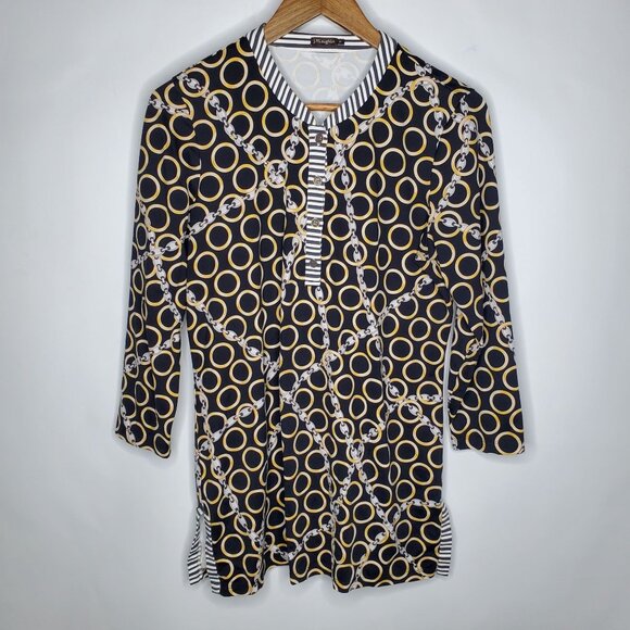 J McLaughlin Womens Catalina Cloth Geometric Chain Tunic Top Size M 3/4 Sleeve - Picture 1 of 11